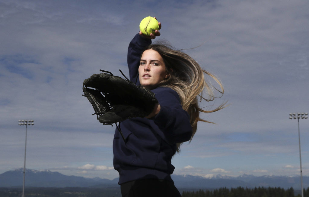 Glacier Peak pitcher Makayla Miller won the online voting in The Herald’s Athlete of the Month poll for April. (Andy Bronson / The Herald)
