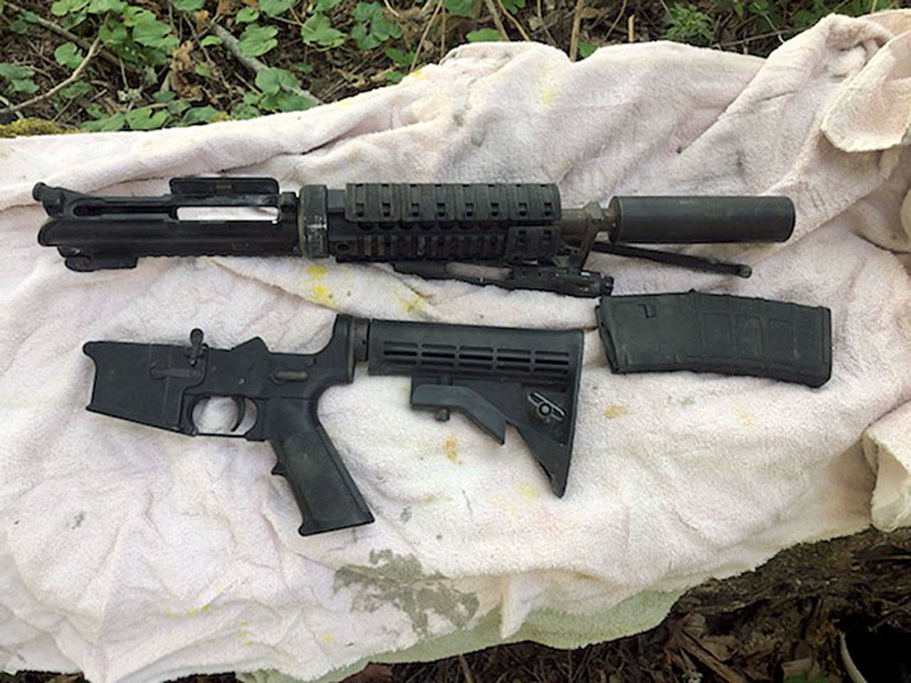A stolen Seattle Police Department rifle after it was unearthed in Marysville. (Marysville Police Department)
