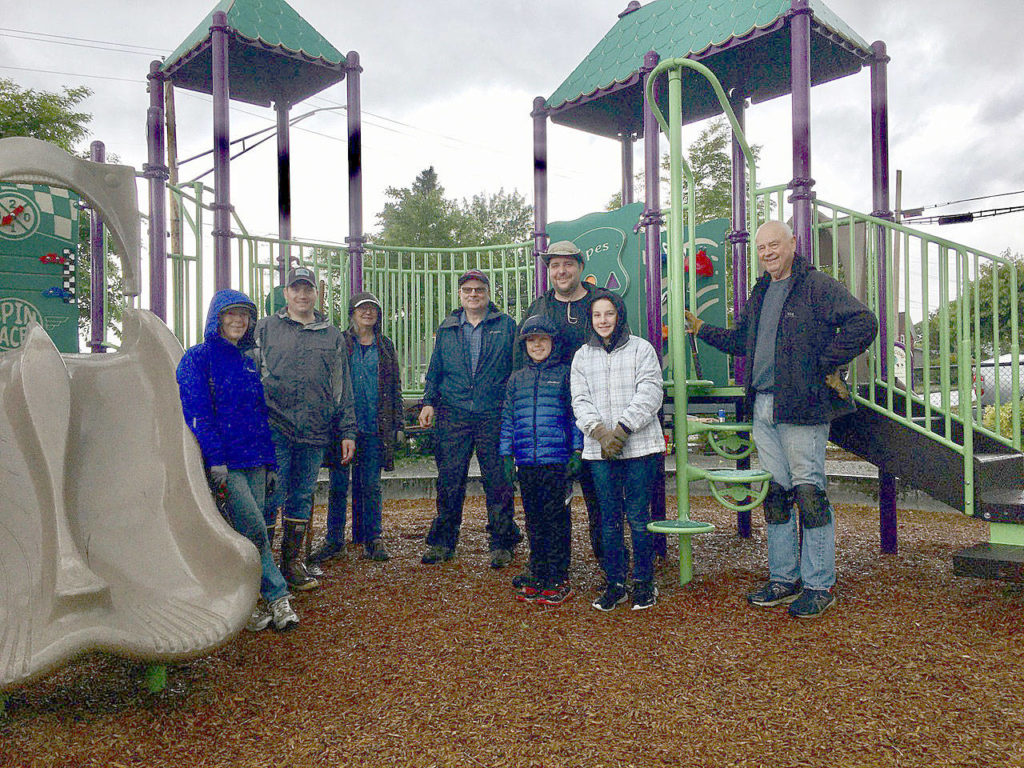 Members and families of the Kiwanis Club of Snohomish helped spruce up Claytown Kids Park at 329 Ave. I. (Kiwanis Club of Snohomish)
