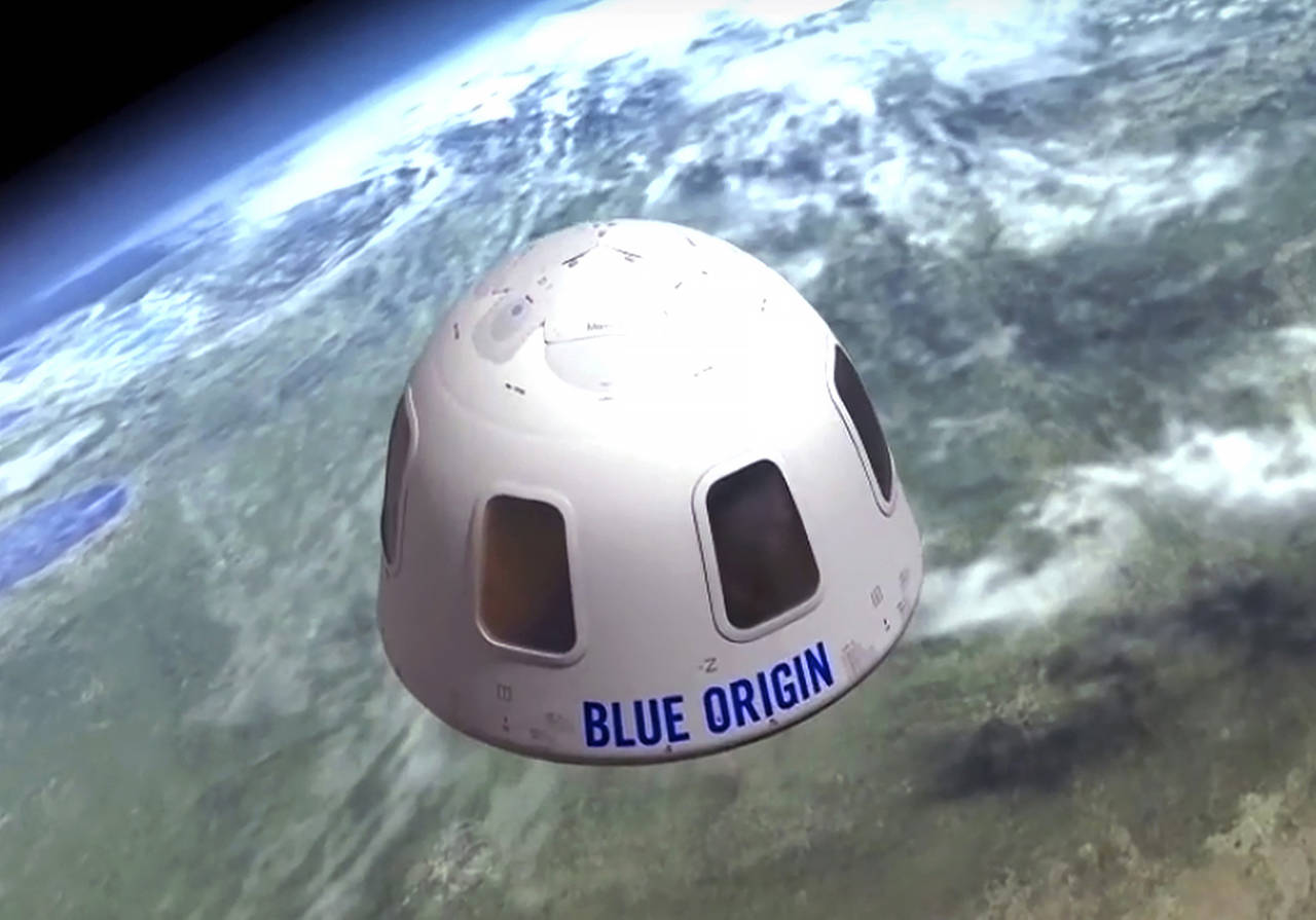 This illustration shows the capsule that Blue Origina aims to take tourists into space. (Blue Origin via AP, file)