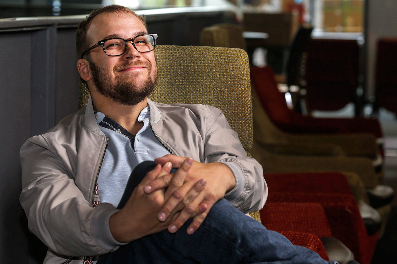 Chris Hays, who grew up with cerebral palsy, has overcome much to become the Chancellor's Medal recipient at UW Bothell and a member of the university's class of 2021. (Kevin Clark / The Herald)