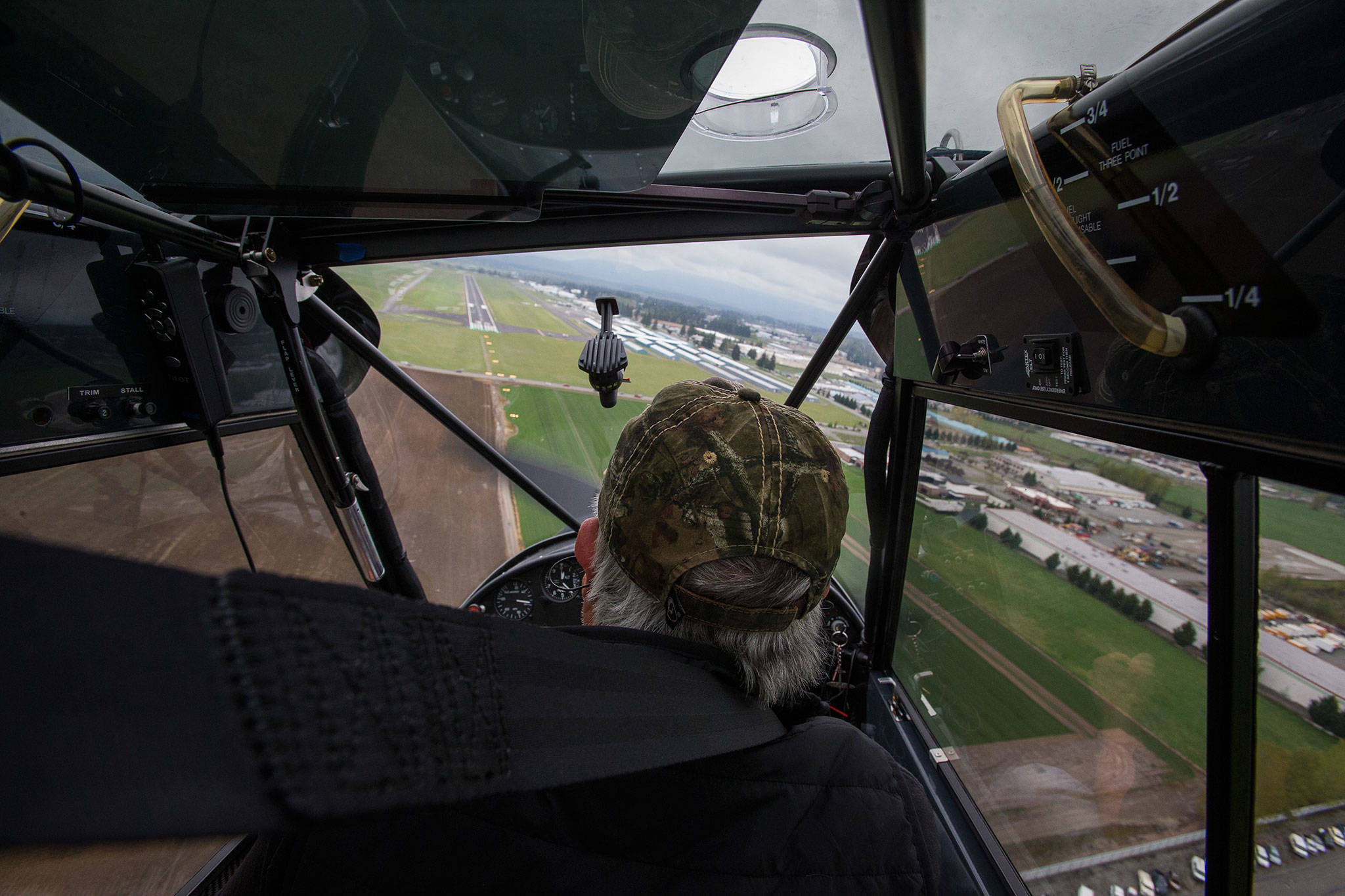 Pilot Dan Tarasievich lines up for a landing at Arlington Municipal Airport after a morning of flying in 2019. (Andy Bronson / Herald file)