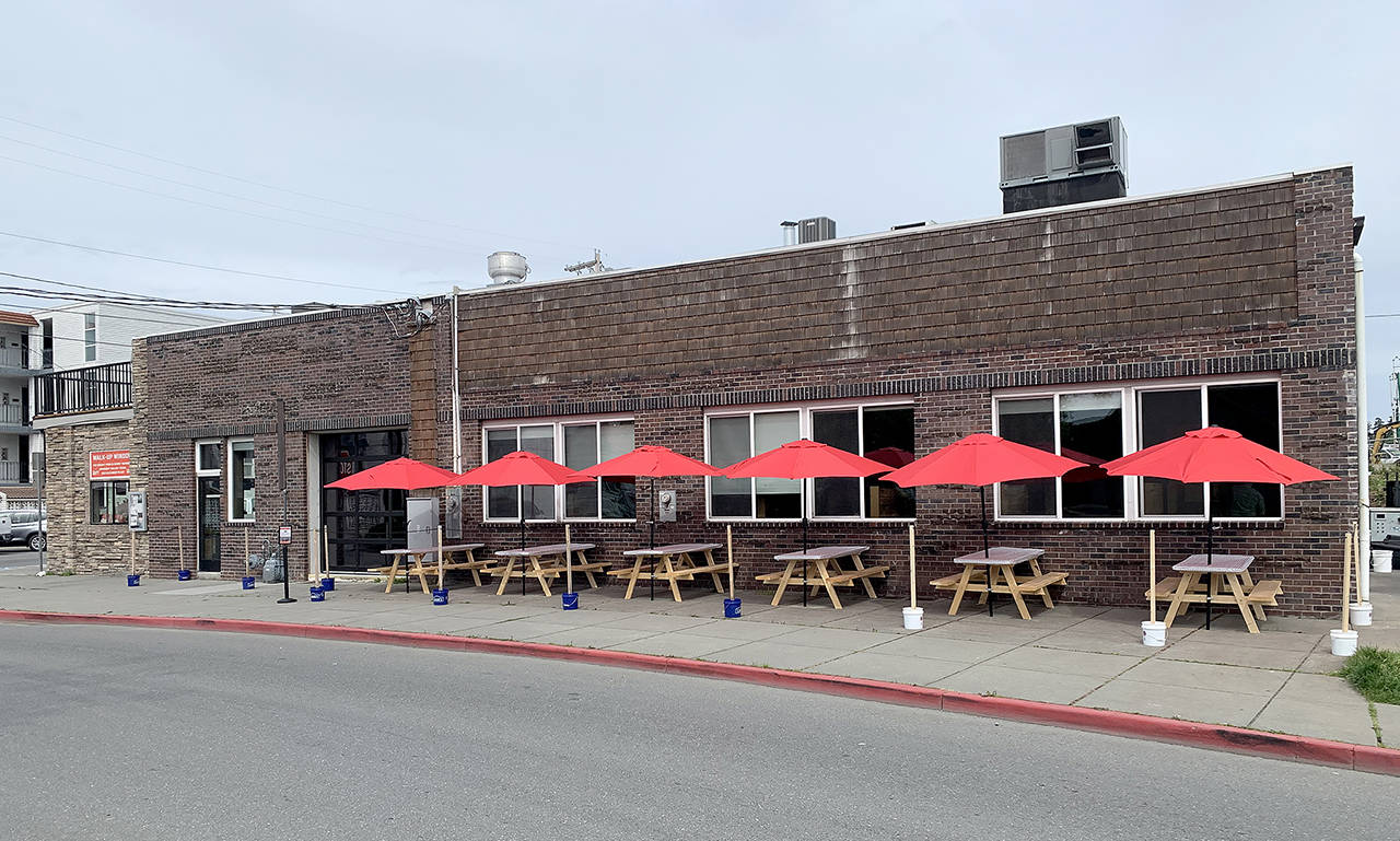 Mukilteo’s Diamond Knot Brewery Alehouse before the state made them remove the six tables for outside dining because the sidewalk is on park property. (Diamond Knot)