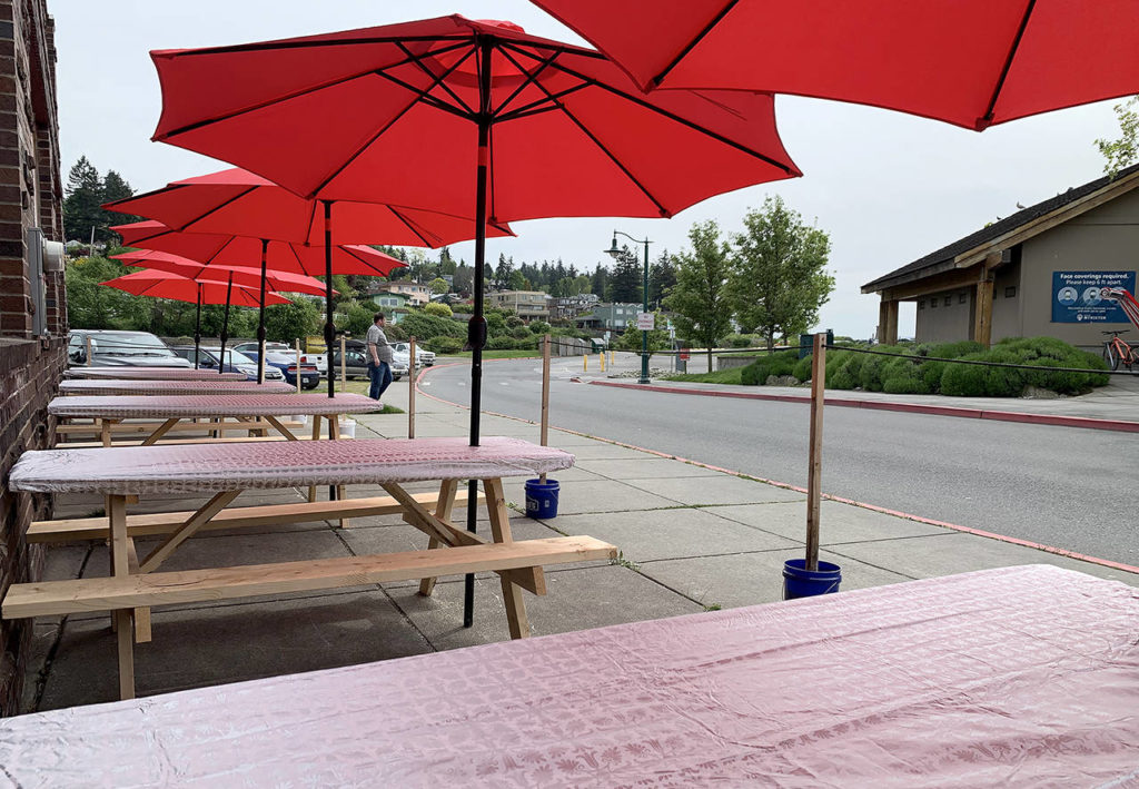 Mukilteo’s Diamond Knot Brewery & Alehouse before the state made them remove the six tables for outside dining because the sidewalk is on park property. (Diamond Knot)

