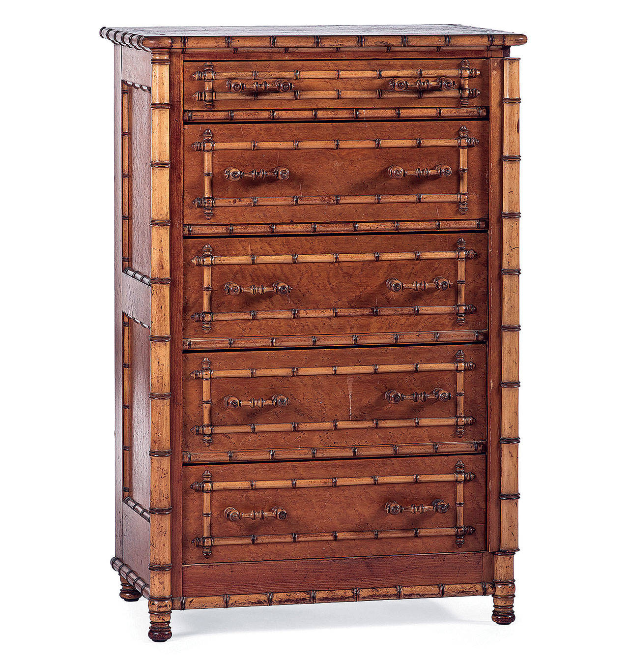 Fake bamboo was often used as trim on late Victorian furniture. The trim plus the clever side lock on the chest made this Horner piece worth over $1,000. (Cowles Syndicate Inc.)