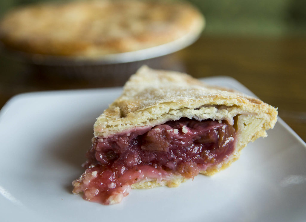 A slice of strawberry rhubarb pie. (Olivia Vanni / The Herald)
