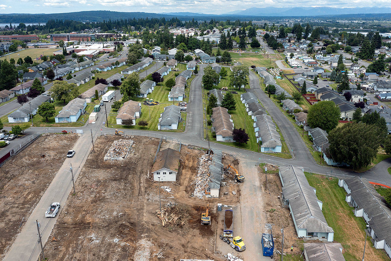 Demolition earlier this month at the Baker Heights housing development. (Chuck Taylor / Herald file) 20210608