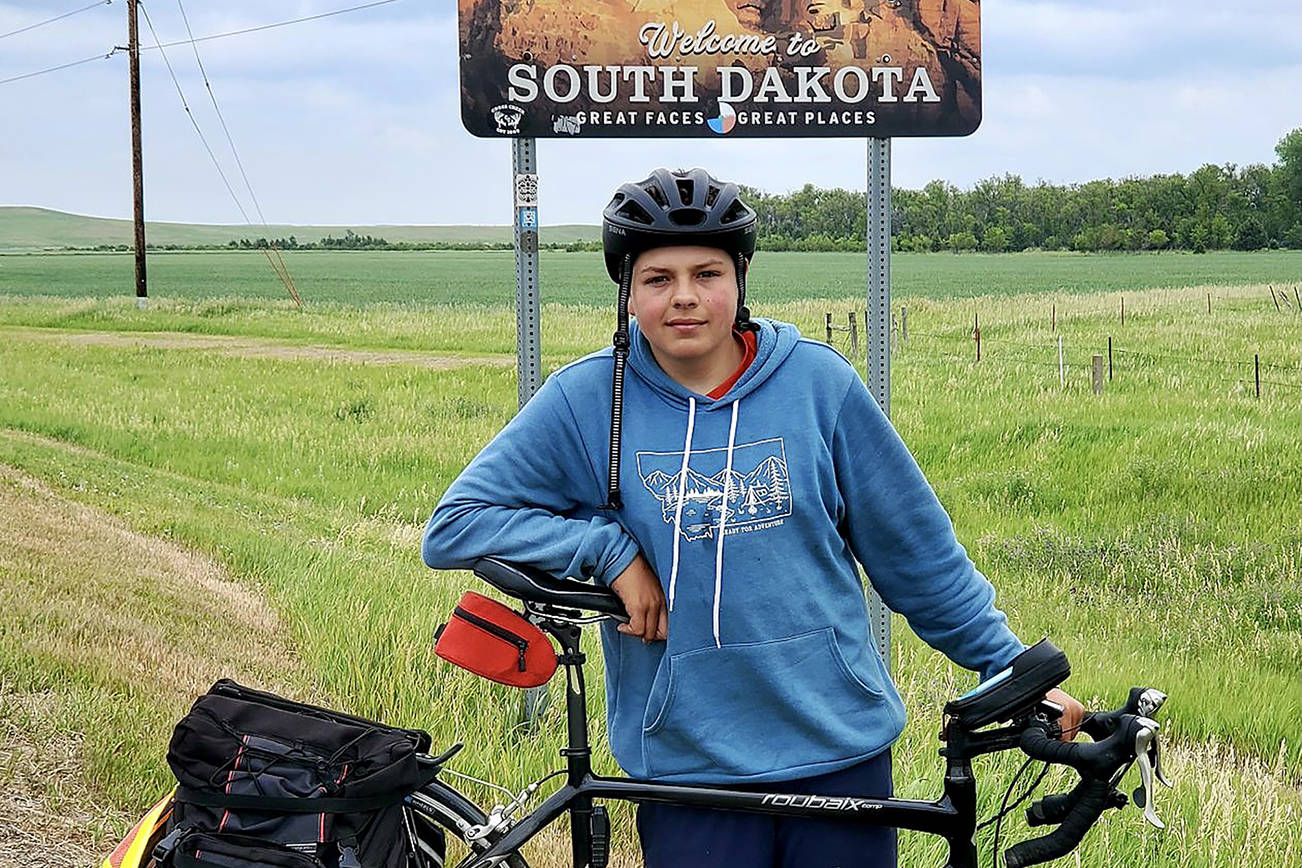 Deven Boyce, 14, of Mukilteo on his cross-country bike ride. (Jon Boyce)