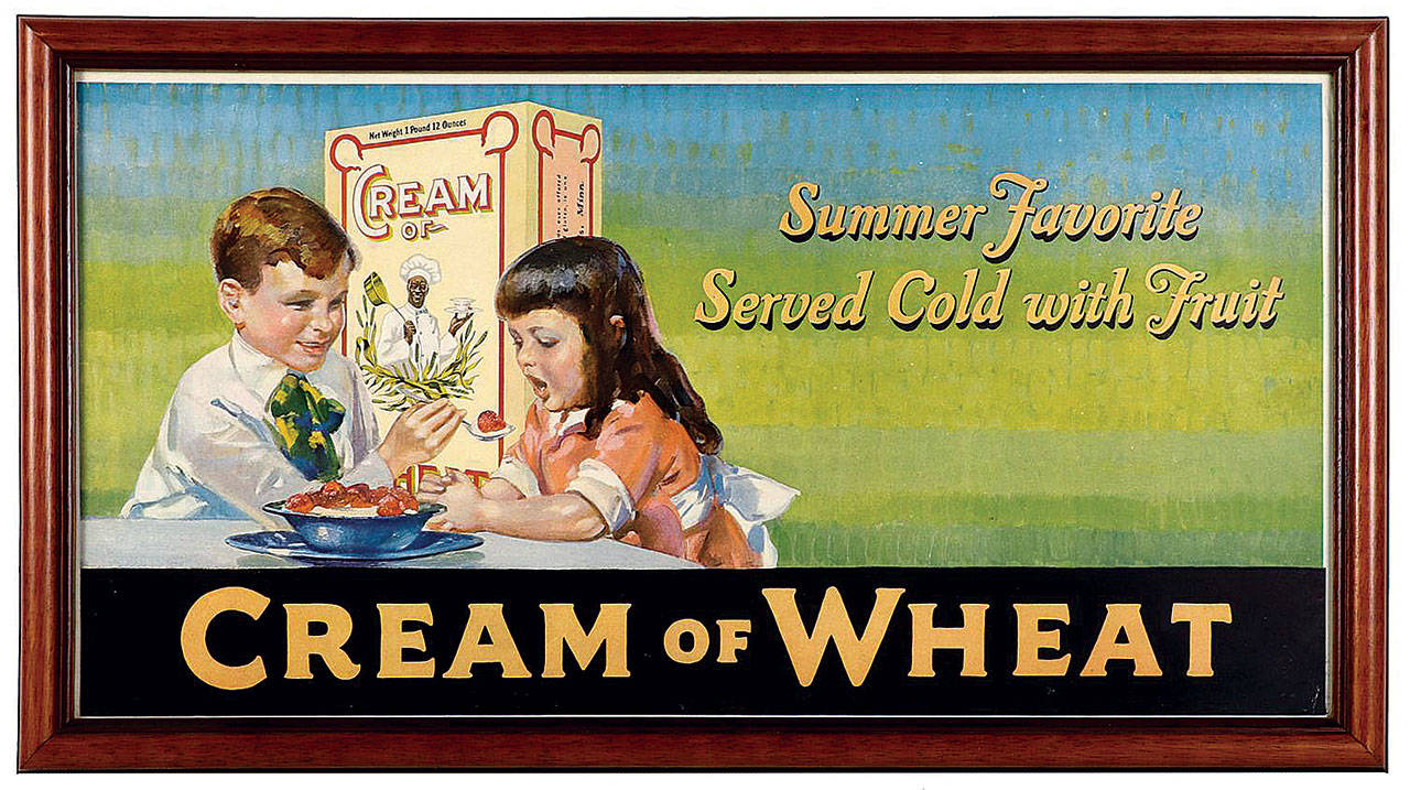 This early cardboard Cream of Wheat trolley car sign auctioned online at AntiqueAdvertising.com for $200. (Cowles Syndicate Inc.)