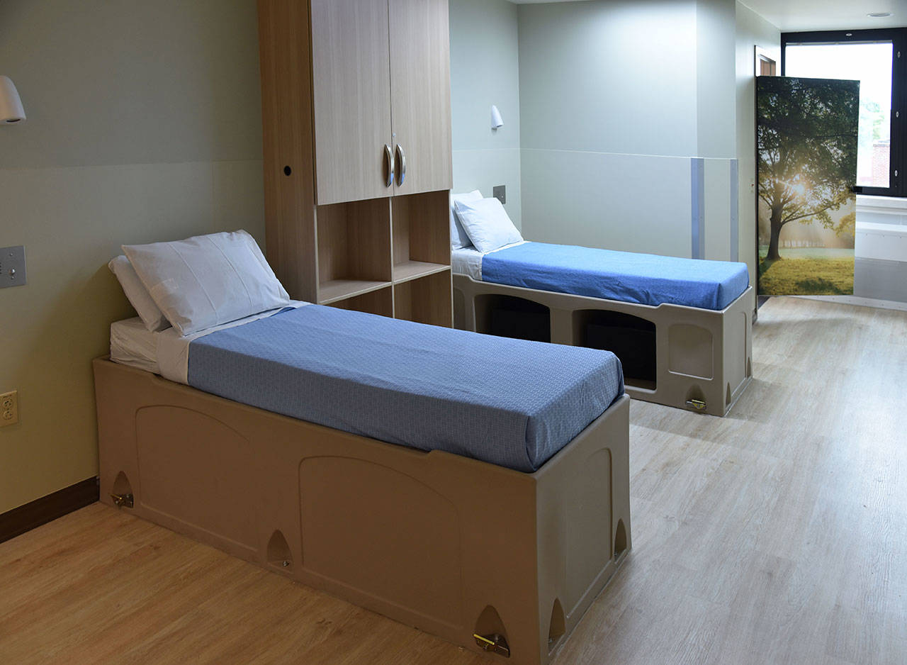 The new 24-bed inpatient behavioral health unit features rocking chairs, nature photos, and difficult to move furniture meant to avoid self-harm. It opened July 1. (Providence Regional Medical Center Everett)
