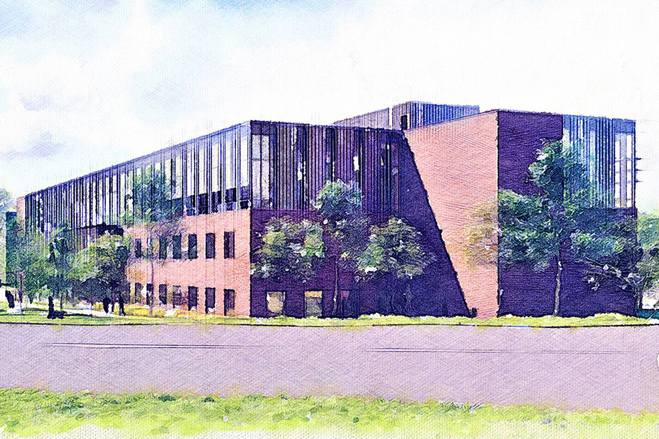 A sketch of Everett Community College's future Cascade Learning Resource Center, to be built on the east side of Broadway. (Mithun Architects)