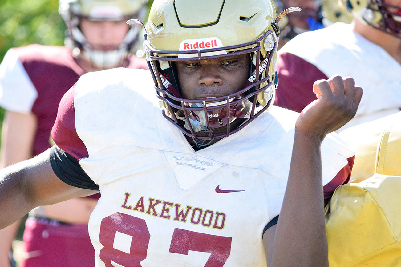 Lakewood’s Jakobus Seth during practice on Aug. 28, 2019, at Lakewood High School. (Katie Webber / The Herald)