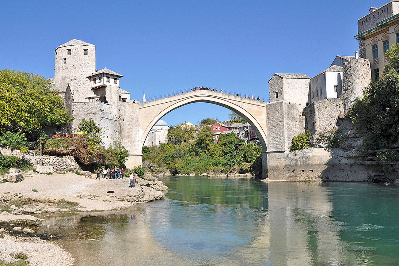 Mostar and its famous bridge, rebuilt after the war.
