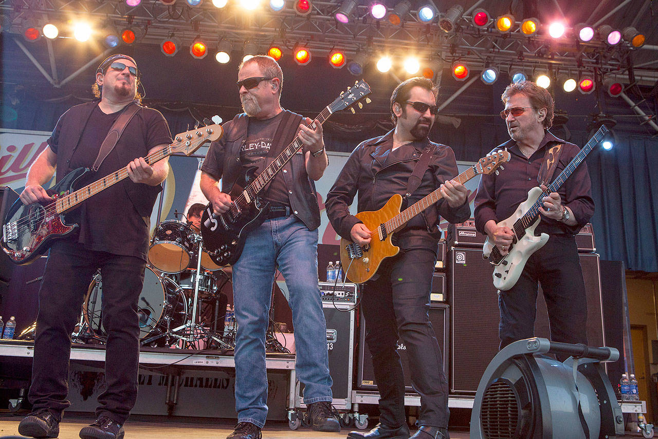 From left, Danny Miranda, Eric Bloom, Richie Castellano and Donald “Buck Dharma” Roeser of Blue Öyster Cult are scheduled to perform a July 17 show at Historic Everett Theatre. (Associated Press)