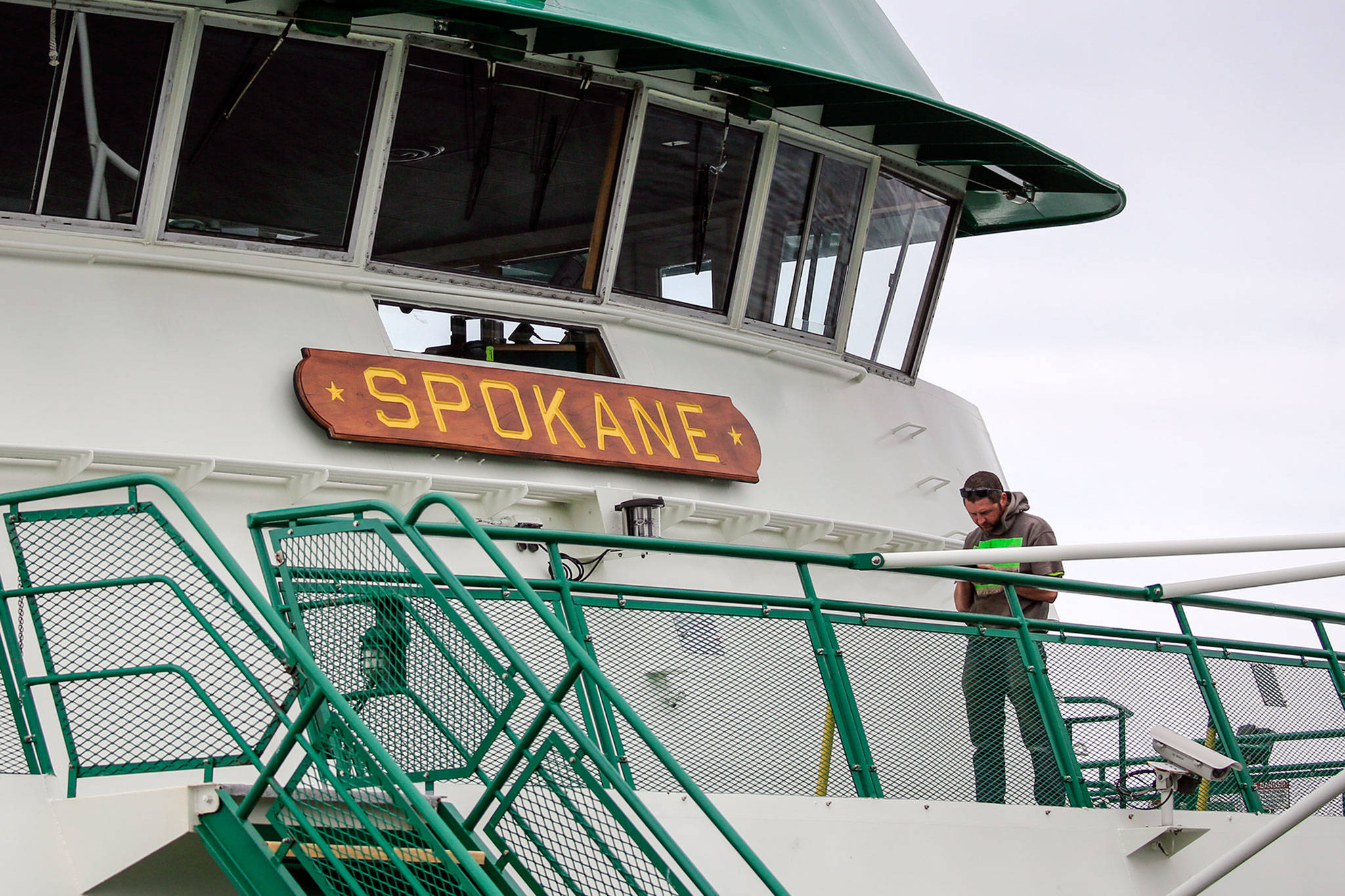 The Spokane leaves the dock at the Edmonds Ferry Terminal on Tuesday afternoon. (Kevin Clark / The Herald)