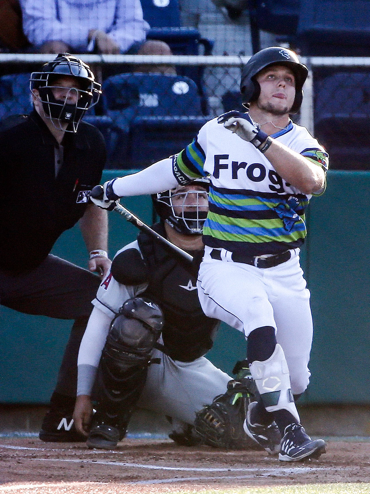 Zach DeLoach batted .313 and totaled 34 extra-base hits with the AquaSox this season. (Kevin Clark / The Herald)