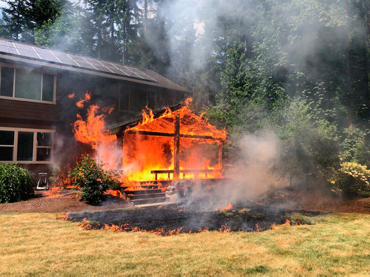 A fire broke out Thursday afternoon at a home northwest of Maltby. (Snohomish Regional Fire and Resuce)