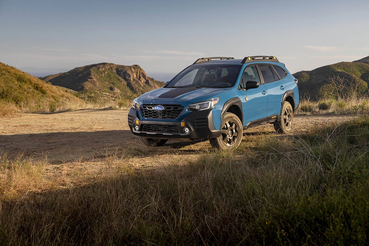 The 2022 Subaru Outback Wilderness has matte black cladding with important contact points in a high-contrast golden yellow color. (Manufacturer photo)
