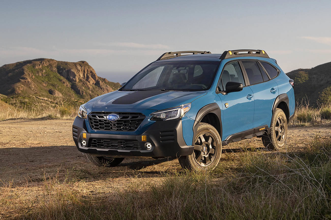 The 2022 Subaru Outback Wilderness has matte black cladding with important contact points in a high-contrast golden yellow color. (Manufacturer photo)