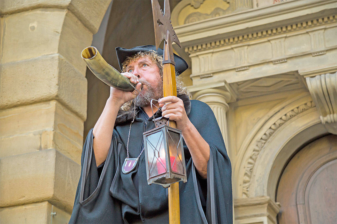 The night watchman signals “All’s well” in Rothenburg, Germany. (Rick Steves’ Europe)