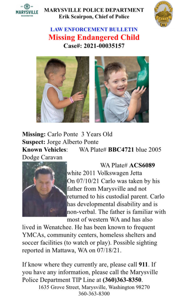 A poster for missing child Carlo Ponte.

