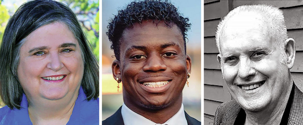 Lynnwood City Council Position 3 candidates, from left: Lisa Utter, Josh Binda and James Rutherford.
