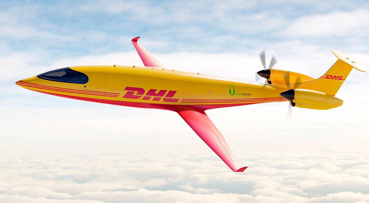 Eviation’s all-electric Alice cargo plane in DHL livery. (Eviation)