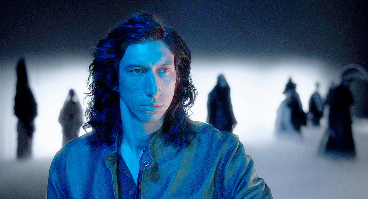 Adam Driver plays a self-loathing stand-up comedian in “Annette.” (Amazon Studios)