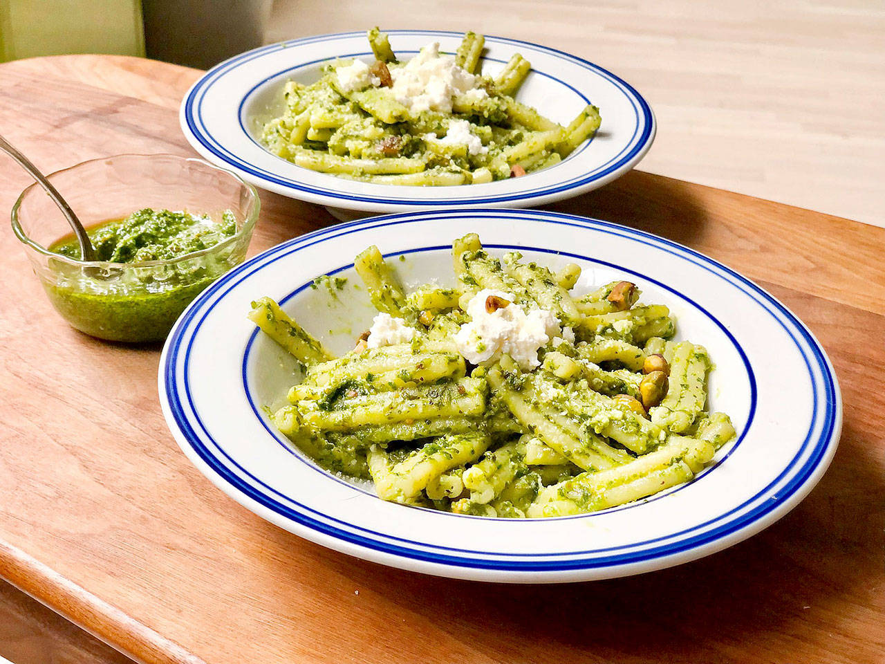 Lime and pistachios add bright, sweet flavor to this pesto. (Kate Krader / Bloomberg)