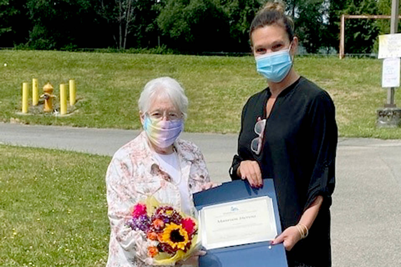 Mukilteo School District superintendent Alison Brynelson with Maureen Stevens, who has worked at Discovery Elementary since it opened and for Mukilteo School District for the past 51 years. (Contributed photo)