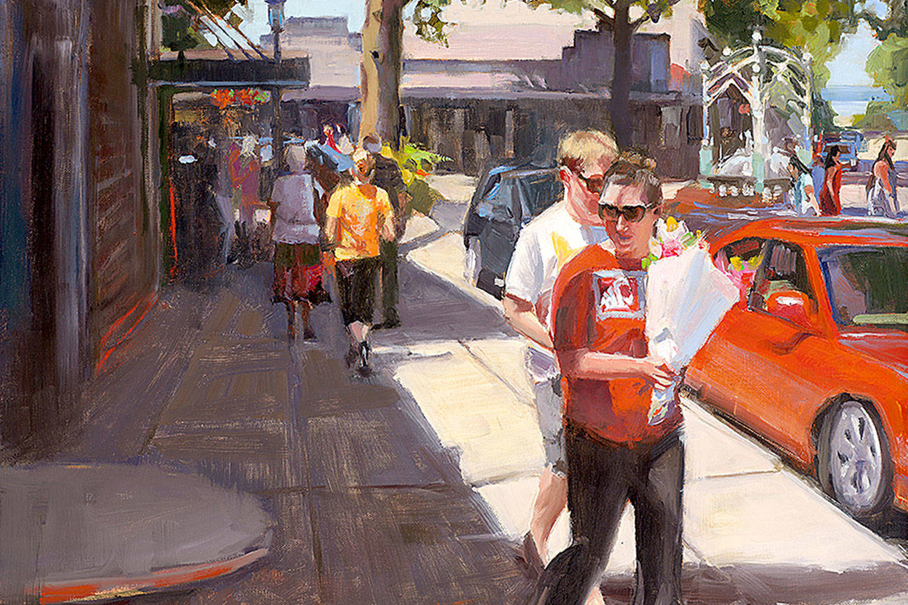 “Market Day in Edmonds,” an oil painting by Robin Weiss, is featured on this year's Edmonds Arts Festival poster.