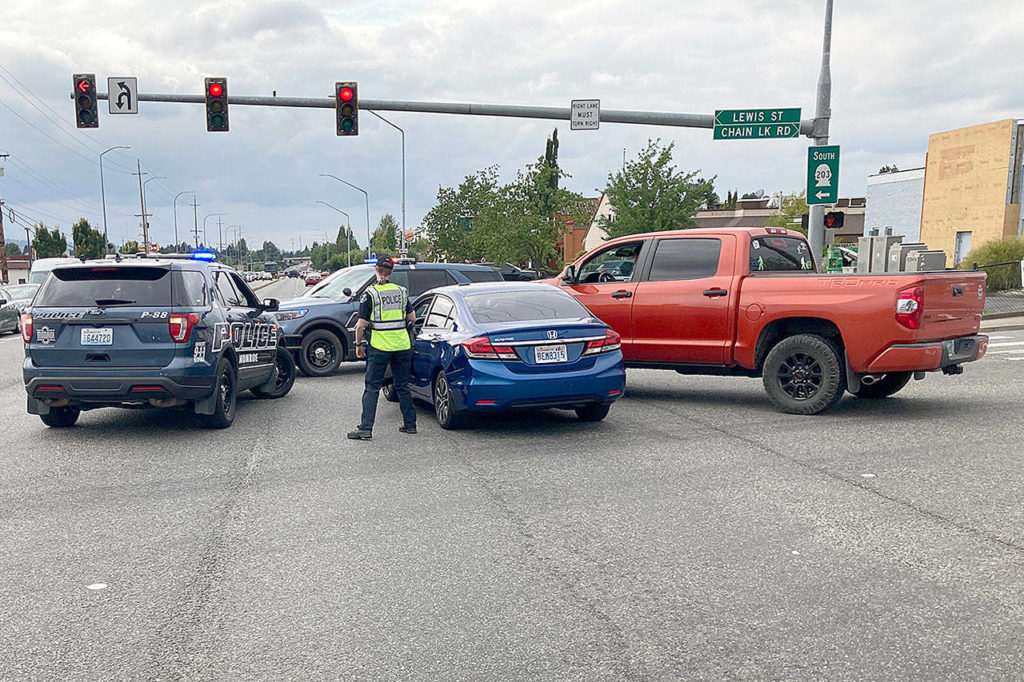 A series of collisions on U.S. 2 in Monroe allegedly caused by a drunk driver did not seriously injure anyone. (Monroe Police Department)
