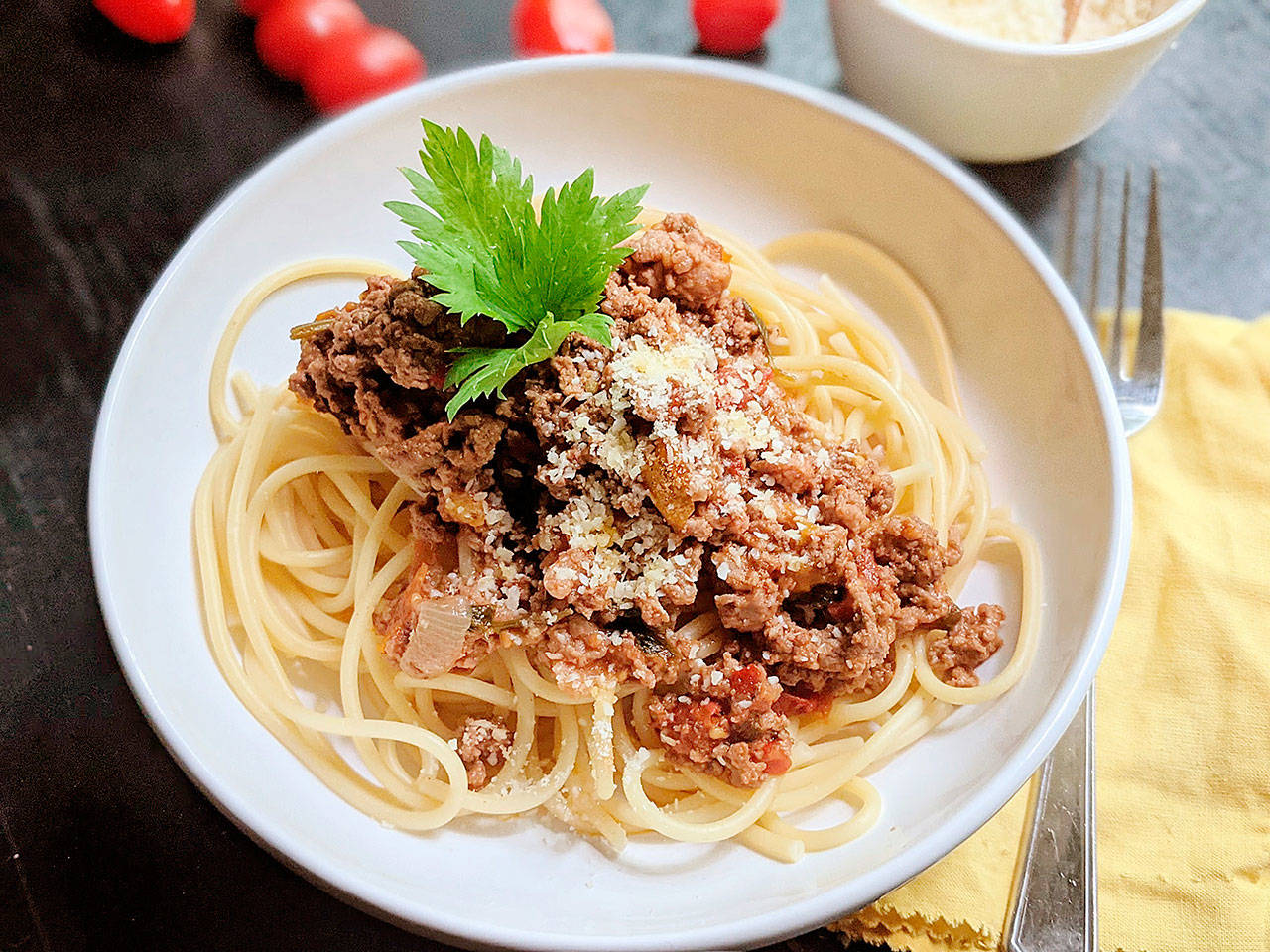 Pasta with a quick-to-prepare bolognese sauce is perfect for busy school nights. (Gretchen McKay / Pittsburgh Post-Gazette)