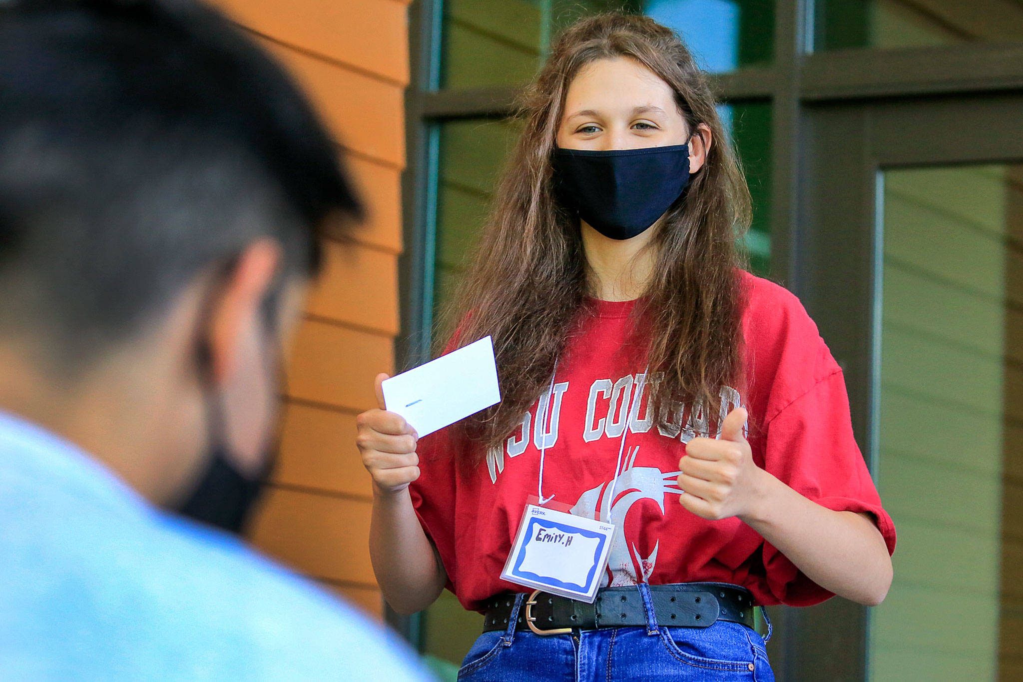 Emily Heck gives a speech during a public speaking clinic for the newly formed Marysville Youth Advocacy Committee at Marysville Getchell High School. (Kevin Clark / The Herald)