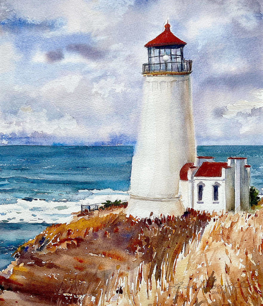 “Lighthouse” by Lane Rowell is this year’s raffle painting for the Camano Island Roaming Artists’ show.
