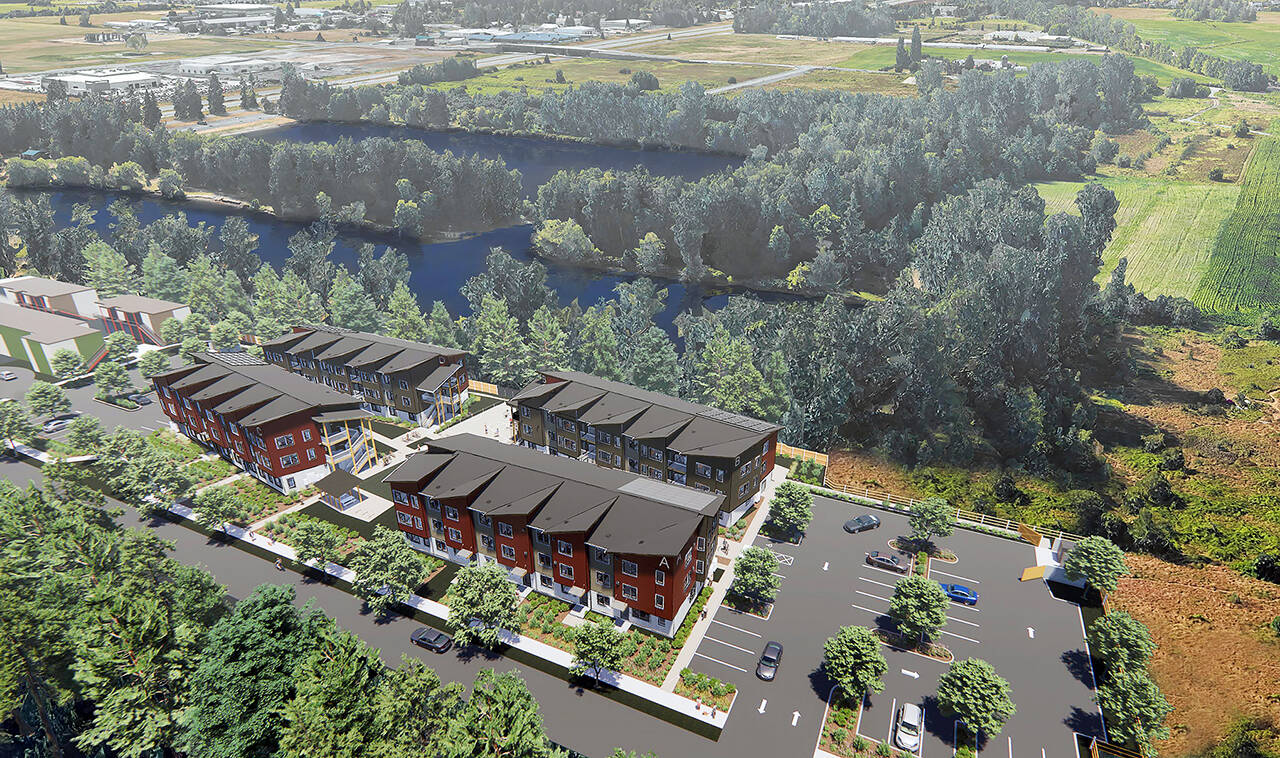 A rendering of new apartments under construction at Housing Hope’s Twin Lakes Landing development in Marysville. (Dykeman Architects)