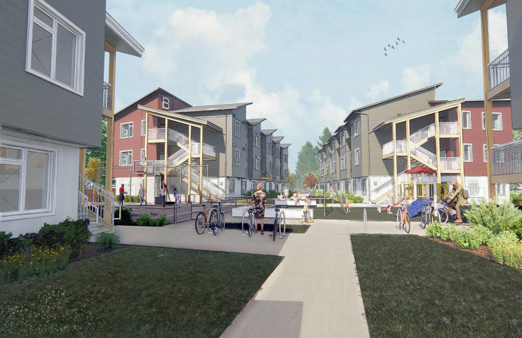 A rendering of new apartments under construction at Housing Hope’s Twin Lakes Landing development in Marysville. (Dykeman Architects)
