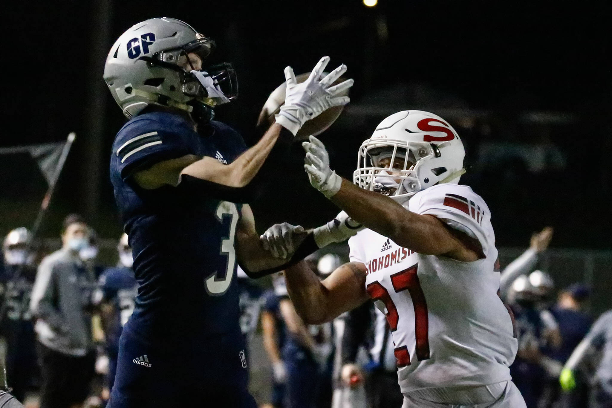 Ashton Olson (left) and Glacier Peak look to continue their dominance of crosstown rival Snohomish on Friday night. (Kevin Clark / The Herald)