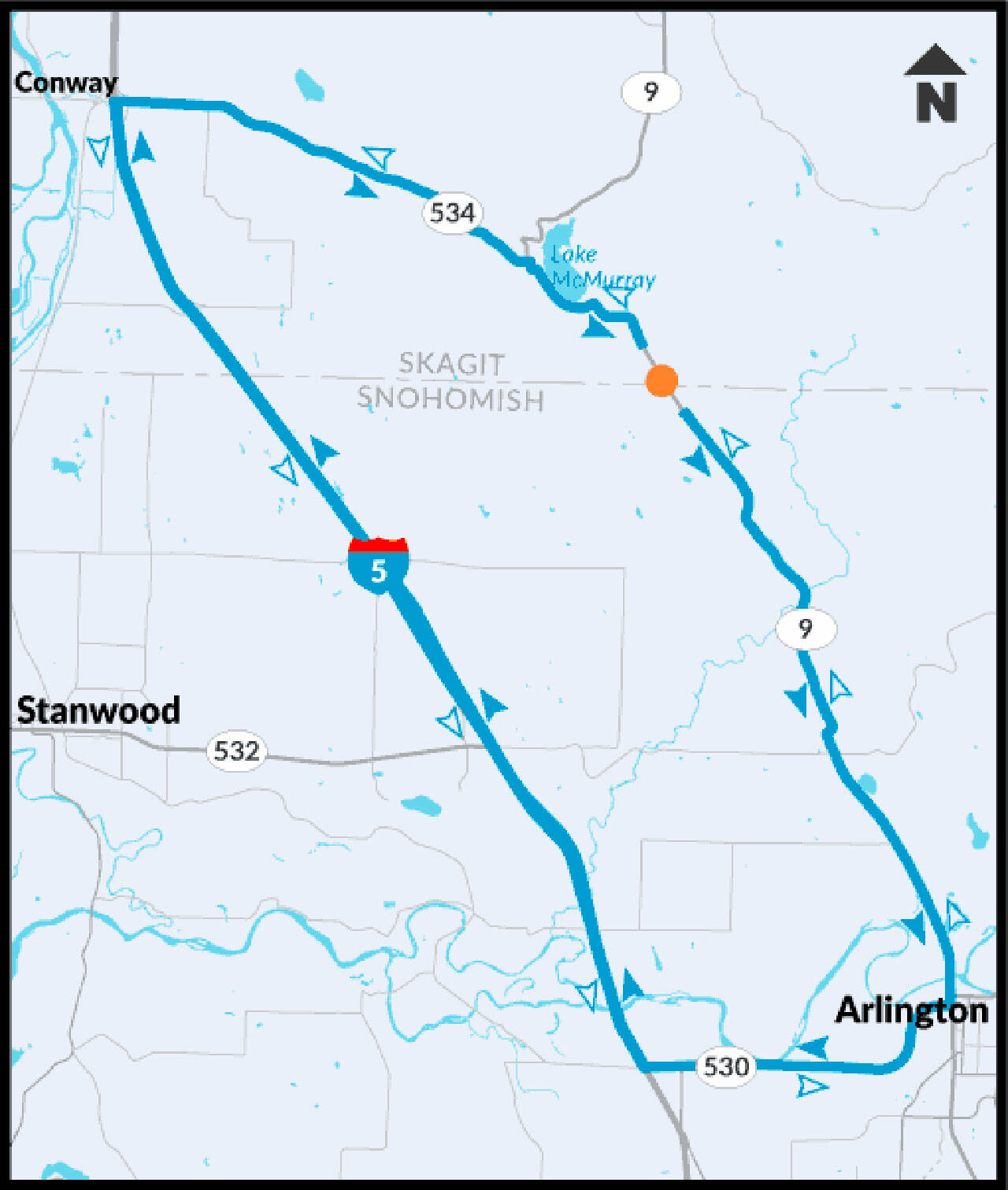 Work to replace a culvert under Highway 9 will require closure of the road for five days next week between Arlington and Lake McMurray. (WSDOT)