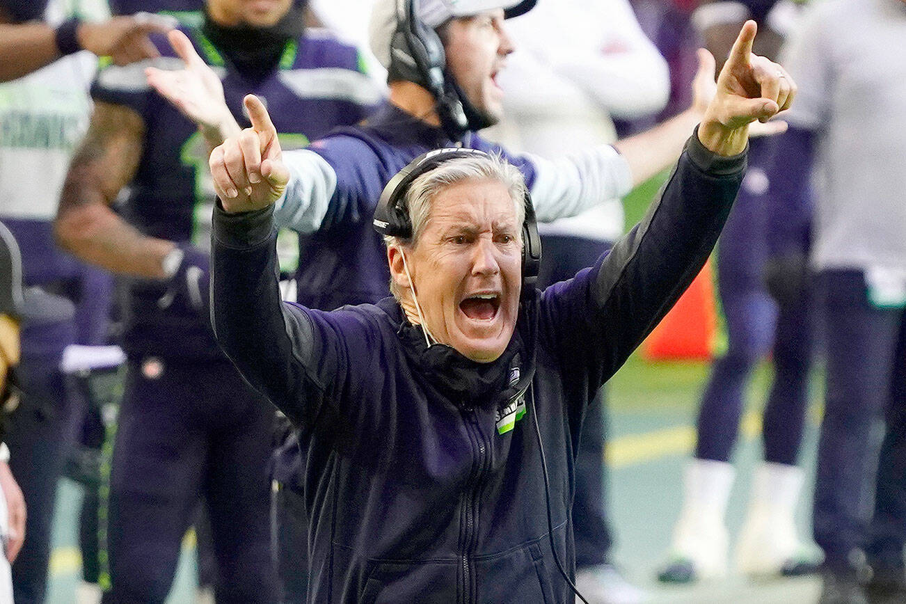 Seattle Seahawks head coach Pete Carroll during an NFL football game against the San Francisco 49ers, Sunday, Jan. 3, 2021, in Glendale, Ariz. (AP Photo/Rick Scuteri)