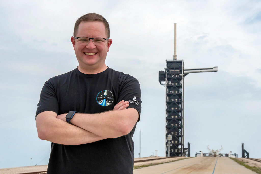 Chris Sembroski of Everett at launch pad 39A at the Kennedy Space Center in Florida. (SpaceX) 
