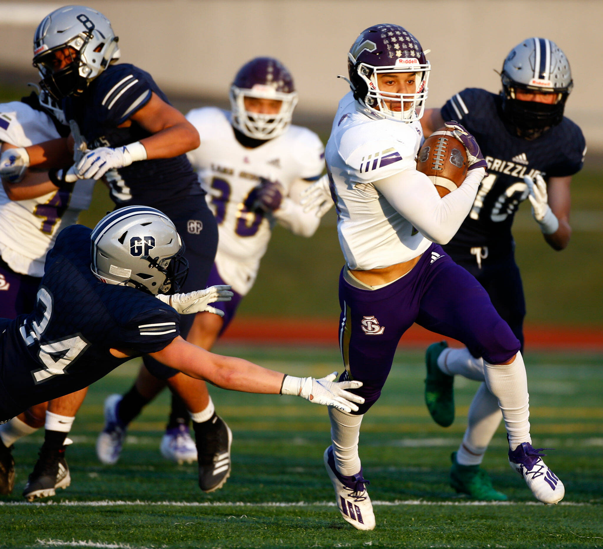 Jayden Limar and Lake Stevens open their season Friday night against O’Dea in a showdown of perennial state powers. (Kevin Clark / The Herald)