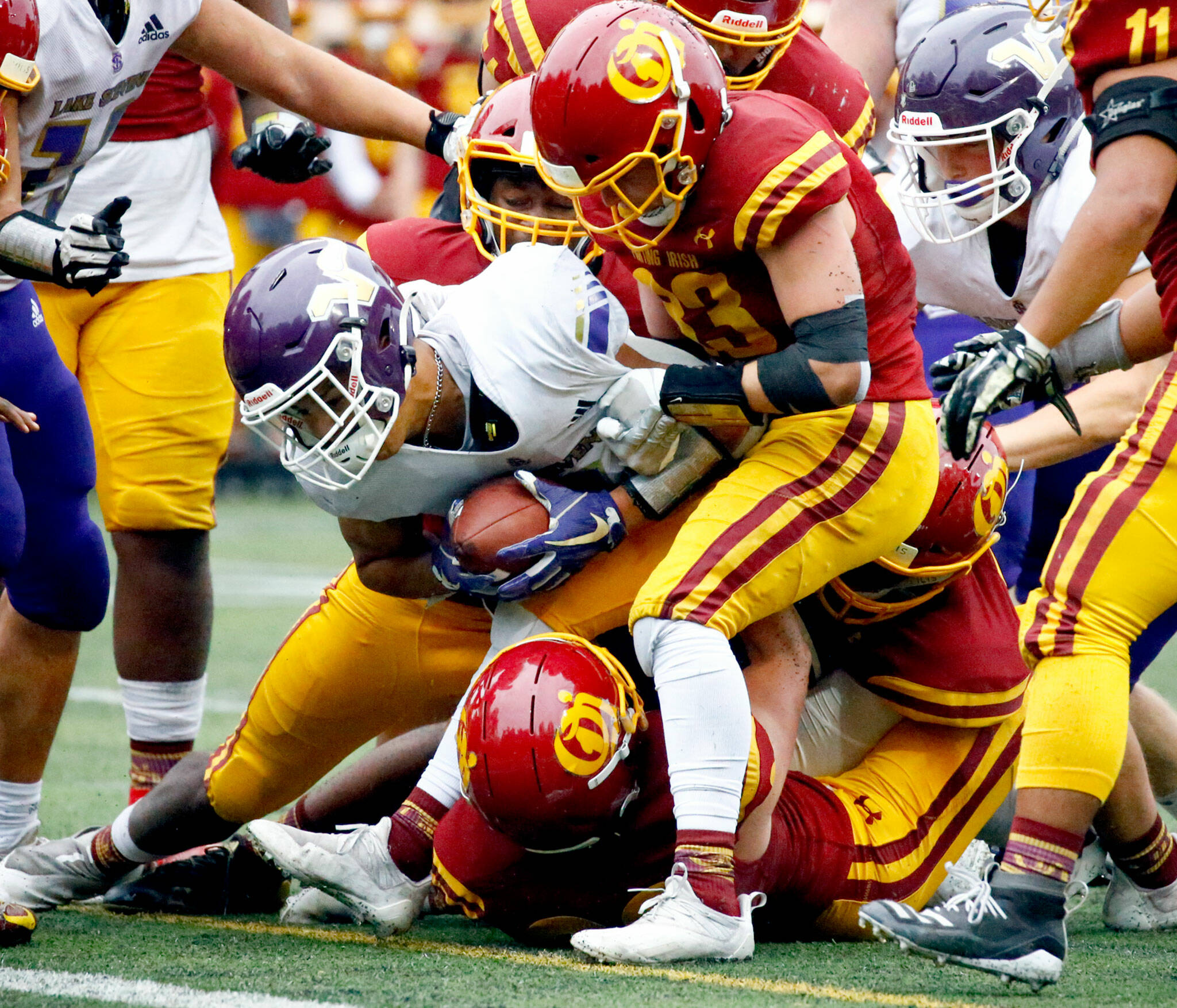 Jayden Limar and Lake Stevens opened their season with a 20-3 statement win over 3A top-ranked O’Dea on Friday night. (Kevin Clark / The Herald)