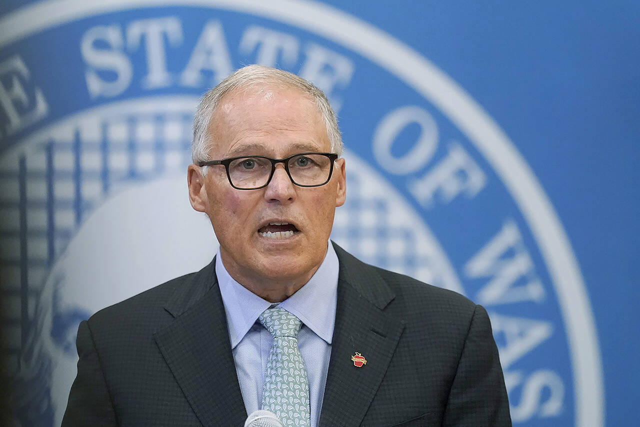 Washington Gov. Jay Inslee speaks at a news conference Aug. 18 at the Capitol in Olympia. (AP Photo/Ted S. Warren, file)