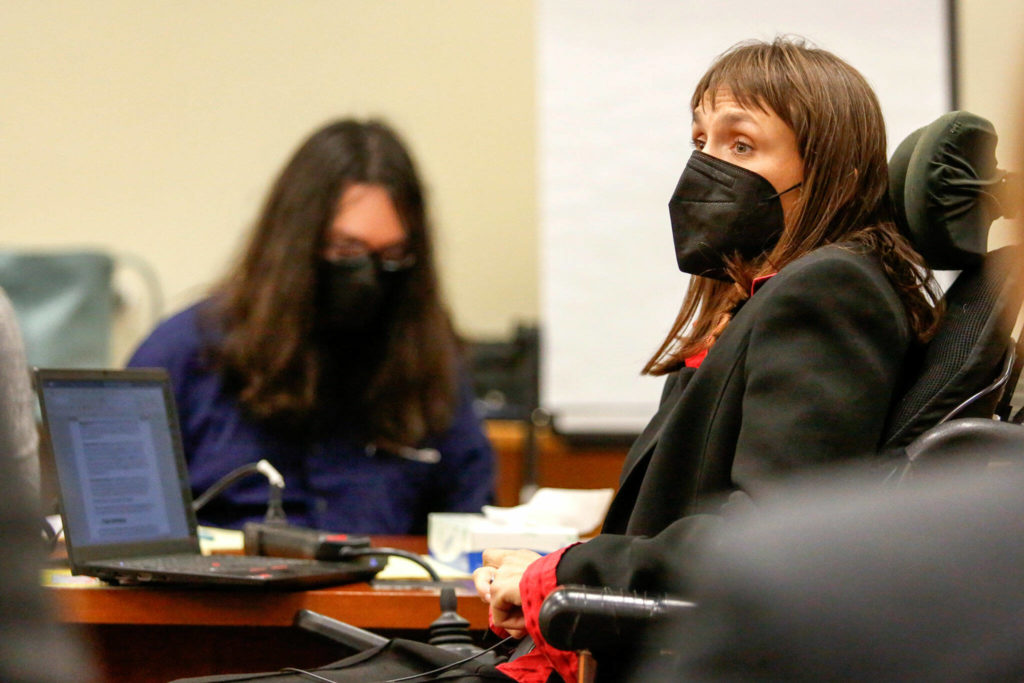 Defense attorney Amy Jones makes her opening statement Friday in Snohomish County Superior Court in Everett. (Kevin Clark / The Herald) 
