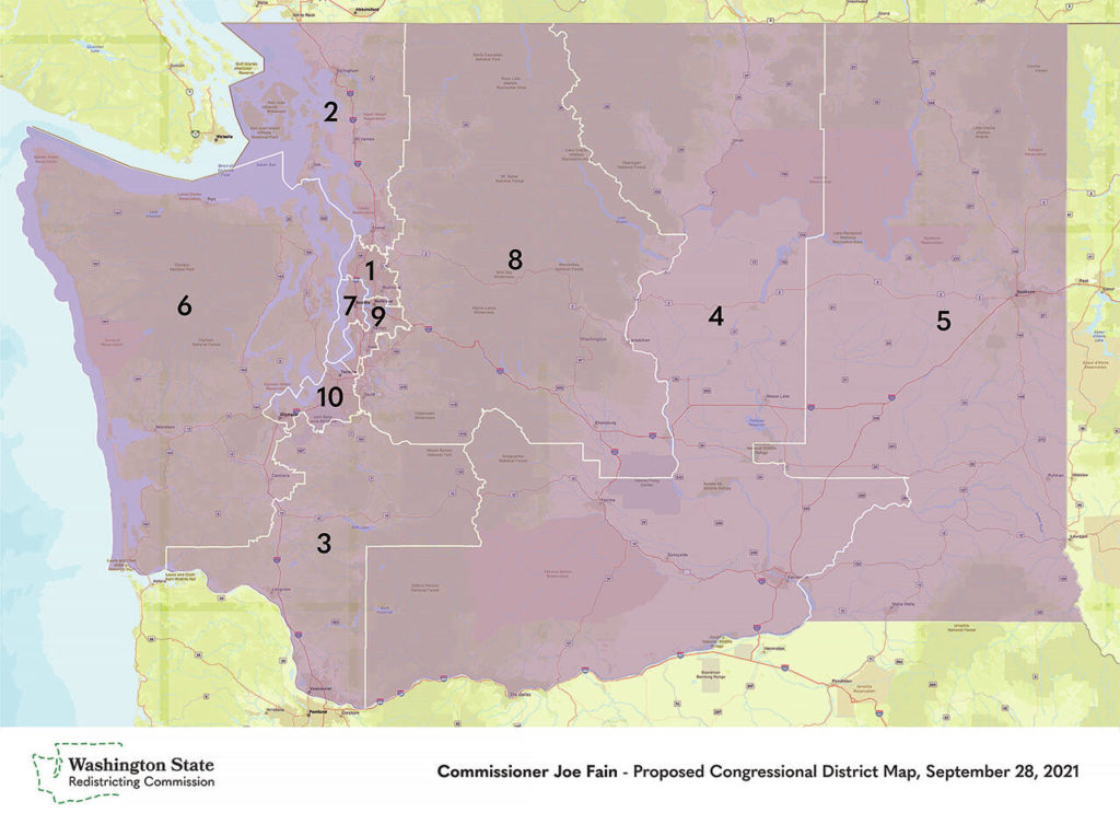 Joe Fain’s proposed map for Washington state. (Washington State Redistricting Commission)
