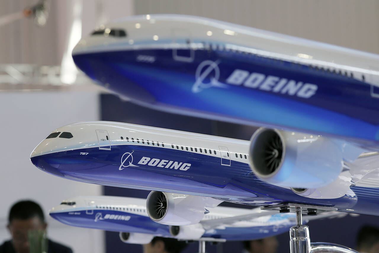 In this 2018 photo, models of Boeing passenger airliners are displayed during the Airshow China in Zhuhai city, south China’s Guangdong province. (AP Photo/Kin Cheung, File)