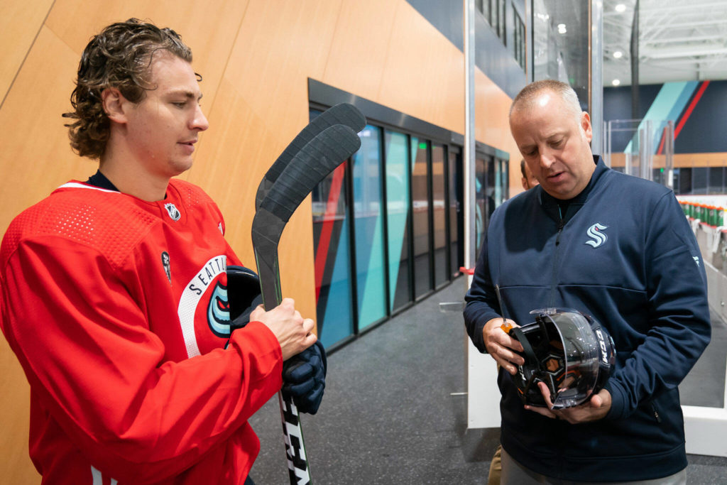 Seattle Kraken assistant equipment manager James Stucky spent 18 seasons with the Everett Silvertips. (Chris Mast / Seattle Kraken)
