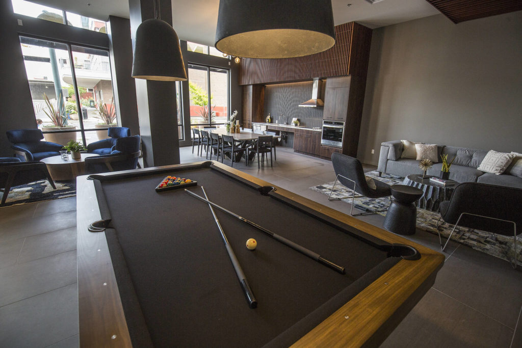 A common area at the Marquee Apartments in Everett. (Andy Bronson / The Herald)
