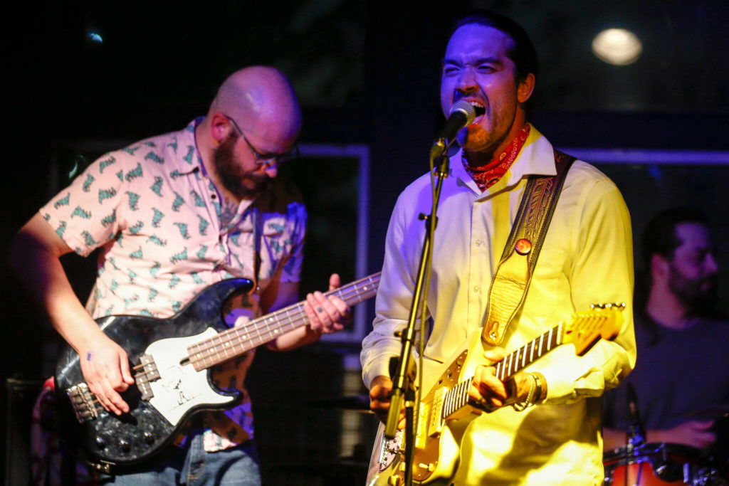 Anthony Brock Group performs at the new Black Lab Gallery location, which is five times the size of its former space. (Kevin Clark / The Herald)
